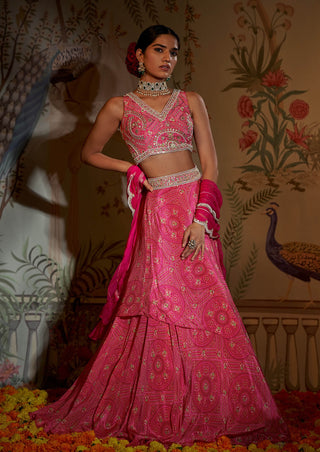 Rani pink tiered lehenga set