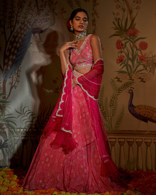 Rani pink tiered lehenga set