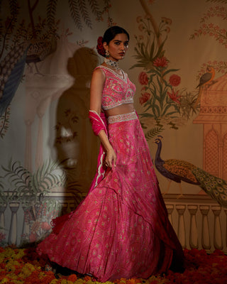 Rani pink tiered lehenga set