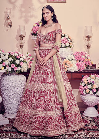 Garnet red embroidered lehenga set