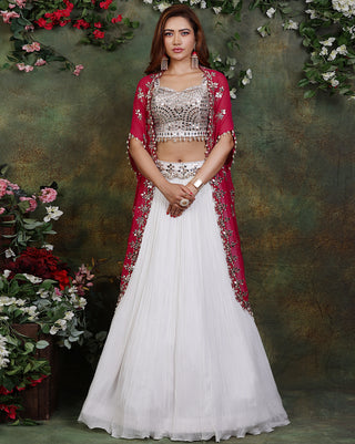 Pink jacket and ivory lehenga set