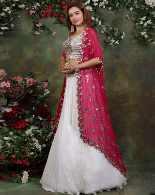 Pink jacket and ivory lehenga set