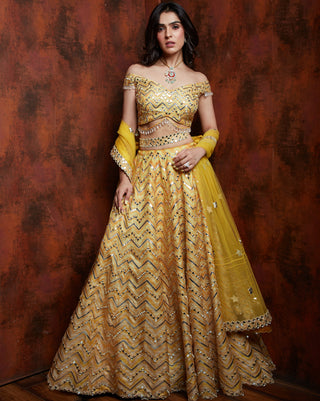 Yellow chevron lehenga set