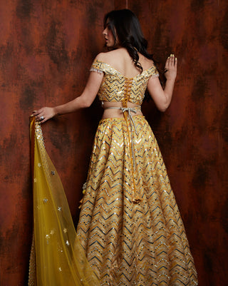 Yellow chevron lehenga set