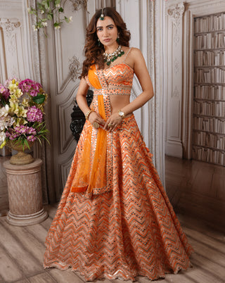 Orange chevron lehenga set