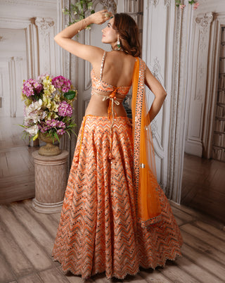 Orange chevron lehenga set