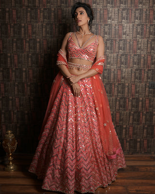 Pink chevron lehenga set