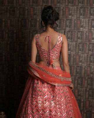 Pink chevron lehenga set