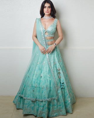 Blue mirror lehenga set