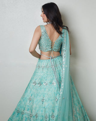 Blue mirror lehenga set