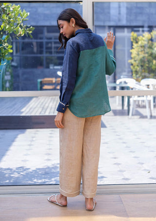 Green panelled shirt with pant