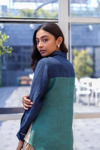 Green panelled shirt with pant