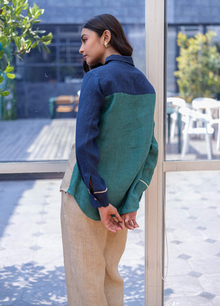 Green panelled shirt with pant