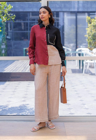 Maroon panelled shirt with pant