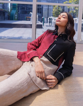 Maroon panelled shirt with pant