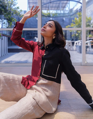 Maroon panelled shirt with pant