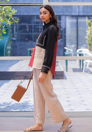 Maroon panelled shirt with pant