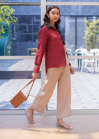 Maroon panelled shirt with pant