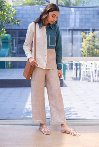 Ivory panelled shirt with pant