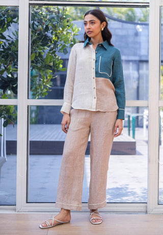 Ivory panelled shirt with pant