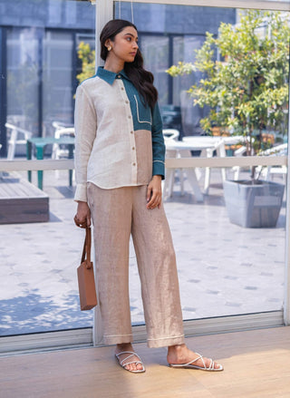 Ivory panelled shirt with pant