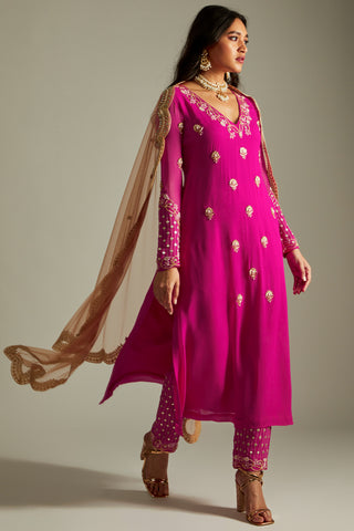 Magenta pink kurta pants set