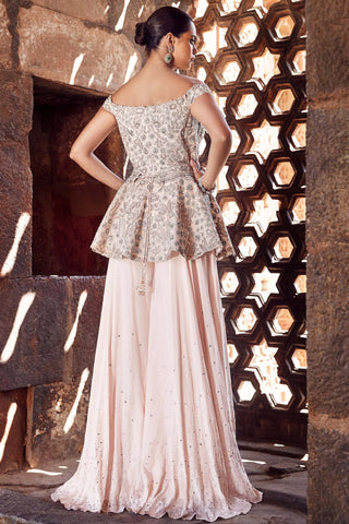 Pink faded nostalgia couture peplum and sharara set