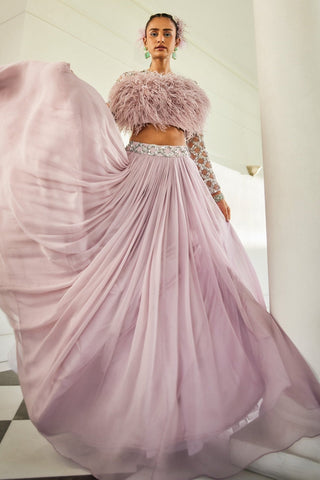 Misty lilac feather blouse & skirt set