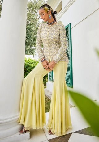 Annabelle pastel yellow jacket & sharara set