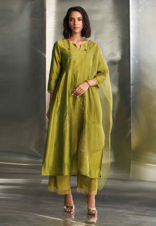 Berry green side gathered kurta set