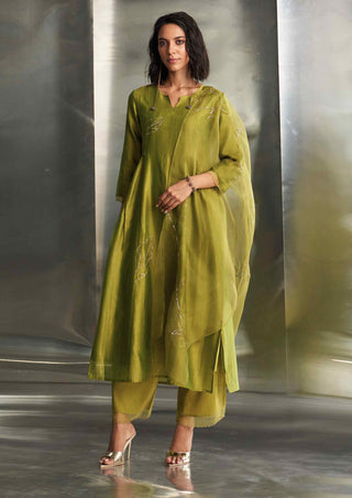 Berry green side gathered kurta set