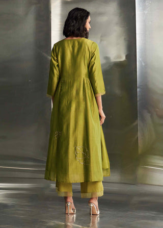 Berry green side gathered kurta set