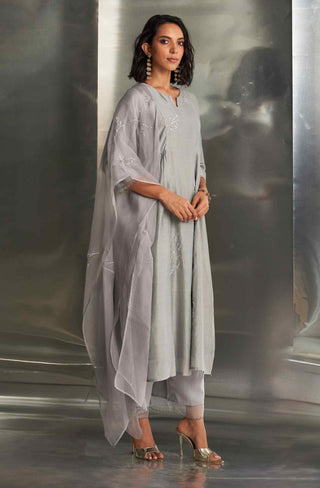 Steel gray side gathered kurta set