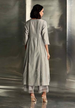 Steel gray side gathered kurta set