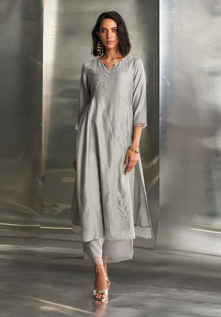 Steel gray side gathered kurta set