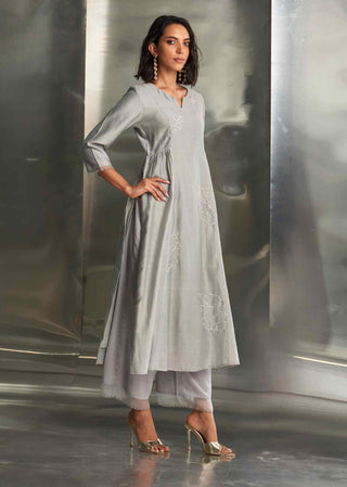 Steel gray side gathered kurta set