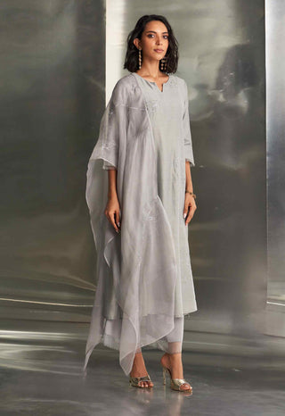 Steel gray side gathered kurta set