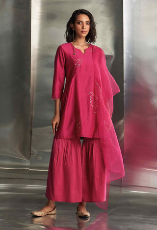 Pop pink chanderi straight kurta sharara set