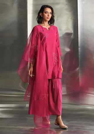 Pop pink chanderi straight kurta sharara set