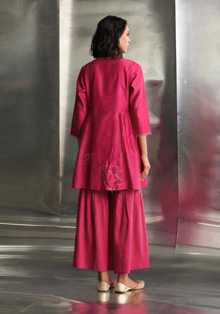 Pop pink chanderi straight kurta sharara set