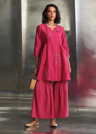 Pop pink chanderi straight kurta sharara set