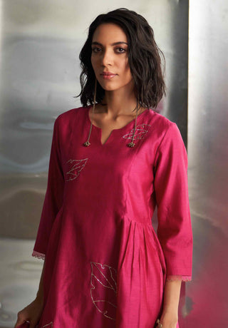 Pop pink chanderi straight kurta sharara set