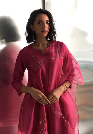 Pop pink chanderi straight kurta sharara set