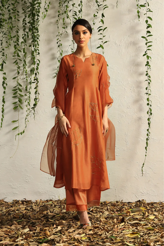 Orange side gathered kurta set