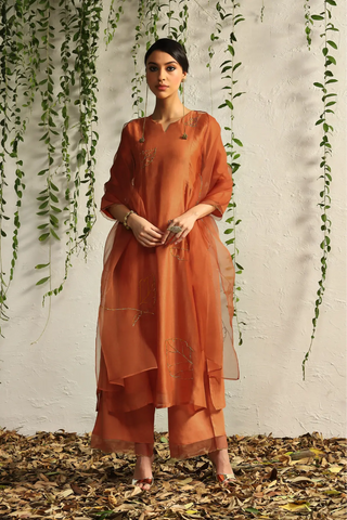 Orange side gathered kurta set