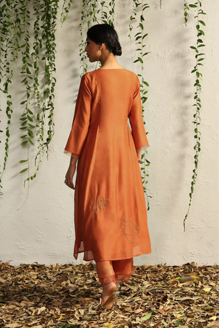 Orange side gathered kurta set