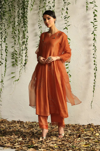 Orange side gathered kurta set