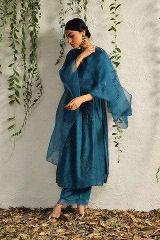 Blue side gathered kurta set