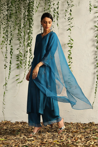 Blue side gathered kurta set