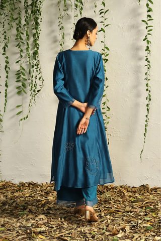 Blue side gathered kurta set